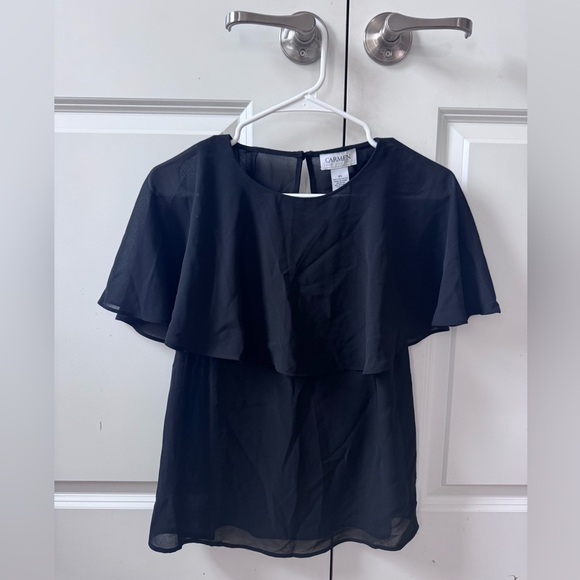 Carmen marc valvo black cape sleeve chiffon blouse top size xs - Picture 1 of 3